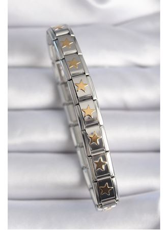 316L Çelik Gümüş Renk Gold Yıldız İşleme Nomination Charm Bileklik