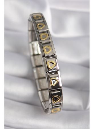 316L Çelik Gümüş Renk Gold Kalp İşleme Nomination Model Kadın Bileklik