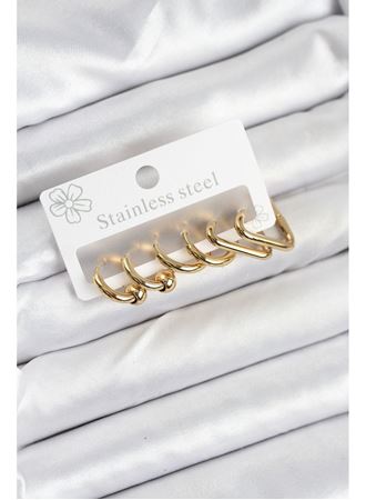 316L Çelik Gold Renk Kadın Küpe Seti