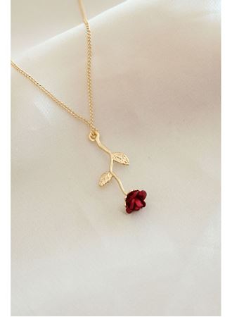 Kırmızı Gül Figürlü Kolye