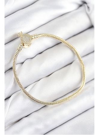 Pirinç Charm Zirkon Taşlı Taç Model Gold Renk Kadın Bileklik