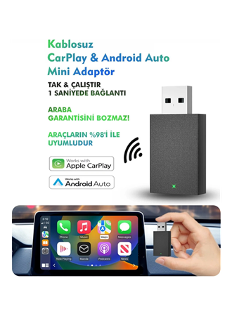 Kablosuz Android Auto/Car Play USB Dongle Cihazı (