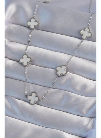 316L Çelik Gümüş Renk Beyaz Sedefli Yonca Kolye