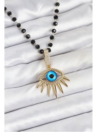316L Çelik Zincir Kristal Boncuklu Göz Model Kadın Kolye