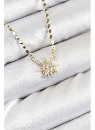 Pirinç Zirkon Taşlı Kutup Yıldızı Model Ezme Zincir Gold Renk Kadın Kolye