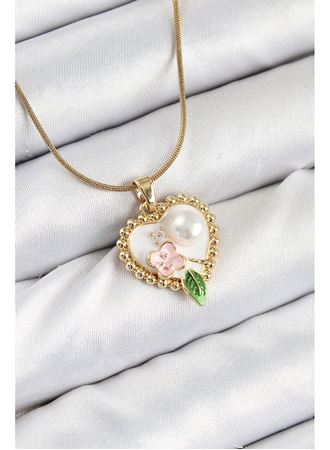 316L Çelik Sanatsal Portre Model Gold Renk Kadın Kolye