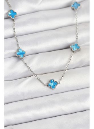 316L Çelik Zincir Gümüş Renk Buz Mavisi Baby Boy Yonca Kadın Kolye