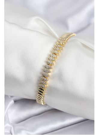 Pirinç VIP Seri Gold Renk Zirkon Taşlı Arpa Model Kadın Bileklik