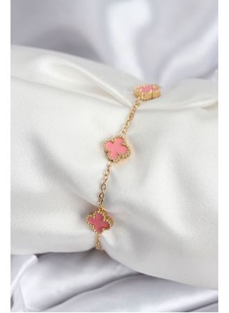 316L Çelik Gold Renk Pembe Baby Boy Yonca Kadın Bileklik