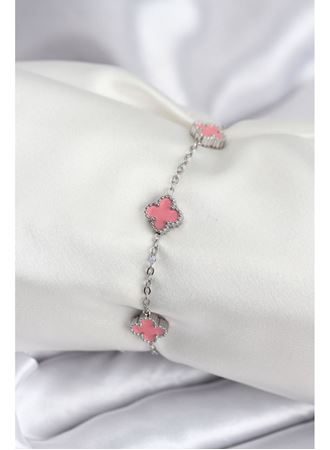 316L Çelik Gümüş Renk Pembe Baby Boy Yonca Kadın Bileklik