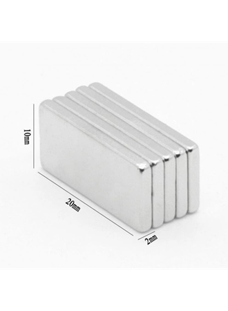 20×10×2 mm N35 Neodyum Mıknatıs – Köşeli, Nikel Kaplama (50’li Set) (