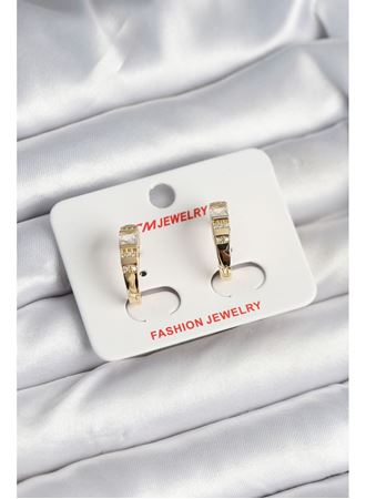 Pirinç Gold Renk Zirkon Taşlı Vintage Kadın Küpe