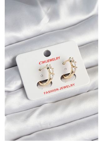 Pirinç Gold Renk Kalpli Zirkon Taşlı Kadın Küpe