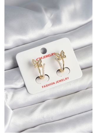 Pirinç Gold Renk Zirkon Taşlı Kelebek Model Kadın Küpe