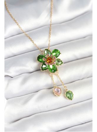 316L Çelik Zincir Gold Renk Çiçek Model Sallantılı Kadın Kolye