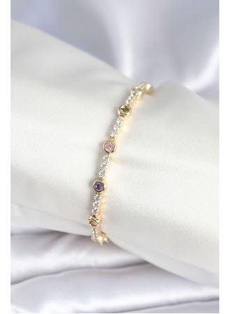 Pirinç Gold Renk Zirkon Taşlı Kadın Bileklik