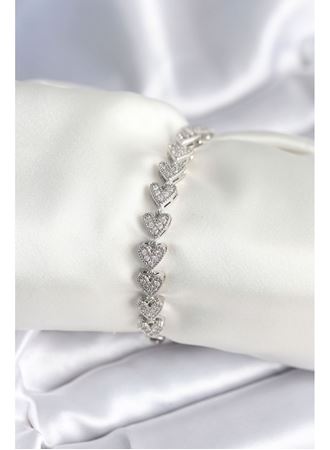 Pirinç Gümüş Renk Kalp Model Kadın Bileklik