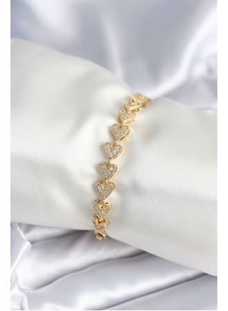 Pirinç Gold Renk Kalp Model Kadın Bileklik