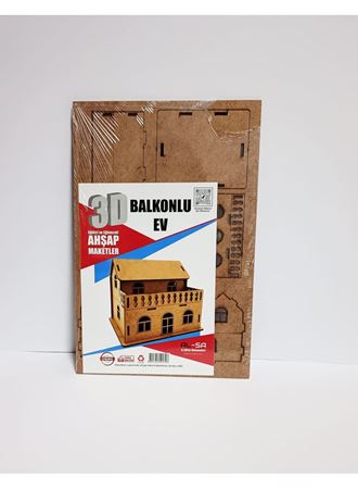 3D Ahşap Maket Balkonlu Ev