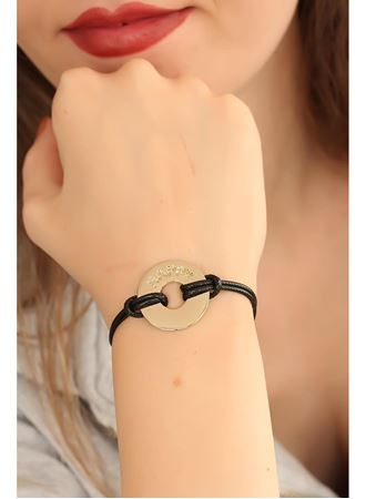 HAPPY (Mutlu) Siyah Deri İpli Unisex Mood Bileklik