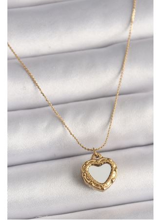316L Çelik Gold Renk Zincir Sedefli Kalp Model Kadın Kolye