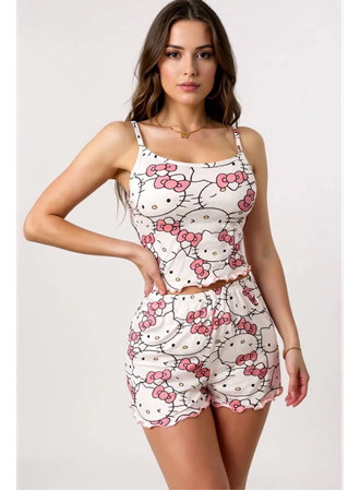 Hello Kitty Baskılı Askılı Şortlu Pijama Takımı