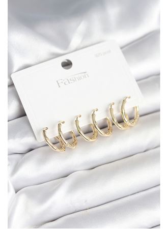 Pirinç Gold Renk Kemik Halka Model 925 Ayar Gümüş Çivili Kadın Küpe Seti