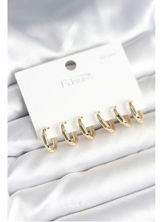 Gold Renk Pirinç Halka Model 925 Ayar Gümüş Çivili Kadın Küpe Seti