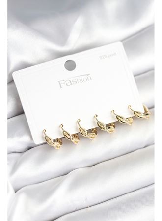 Gold Renk Pirinç Sarmal Model 925 Ayar Gümüş Çivili Kadın Küpe Seti