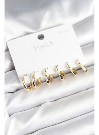 Gold Renk Pirinç Kare Halka Model 925 Ayar Gümüş Çivili Kadın Küpe Seti