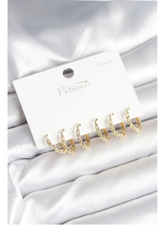 Gold Renk Burgu Halka Model 925 Ayar Gümüş Çivili Pirinç Küpe Seti