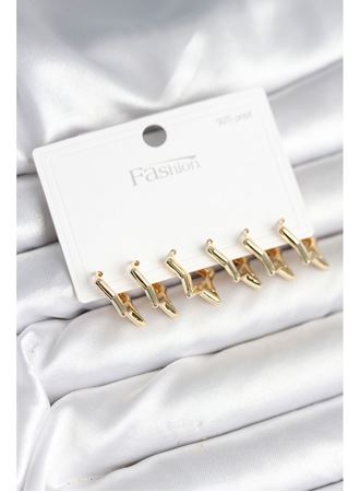 Yıldız Model Gold Renk 925 Ayar Gümüş Çivili Kadın Küpe Seti