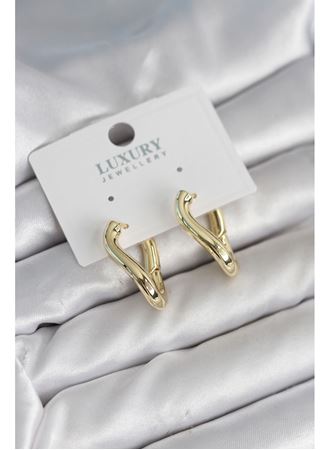 Gold Renk Eğik Halka Model Pirinç Kadın Küpe