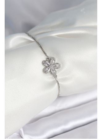 Çiçek Model Asansörlü Gümüş Renk Kadın Bileklik