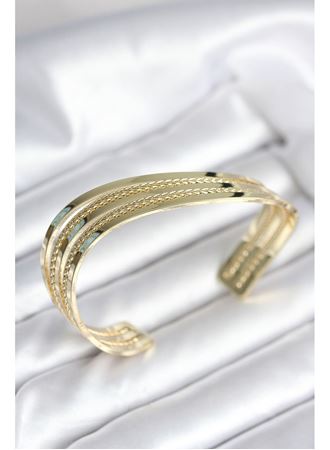 Eğik Şerit Model Gold Renk Pirinç Kadın Bileklik