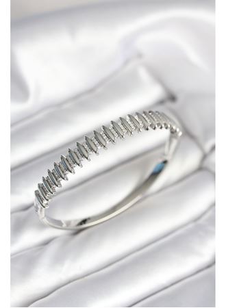 Gümüş Renk Zirkon Taşlı Pirinç Kadın Kelepçe