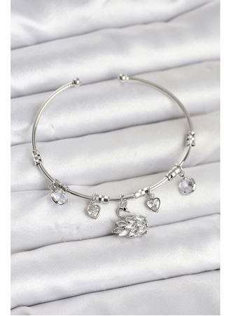 Kuğu Charmlı Gümüş Renk Kadın Bileklik