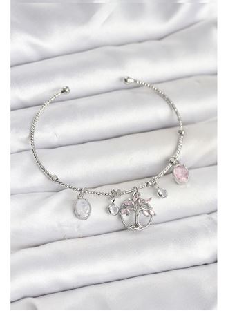 Hayat Ağacı Charmlı Gümüş Renk Pirinç Kadın Bileklik