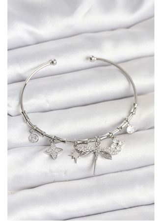 Yusufçuk Charmlı Gümüş Renk Pirinç Kadın Bileklik