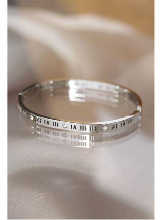 316L Çelik Roma Rakamlı Silver Renk Bilezik Kelepçe