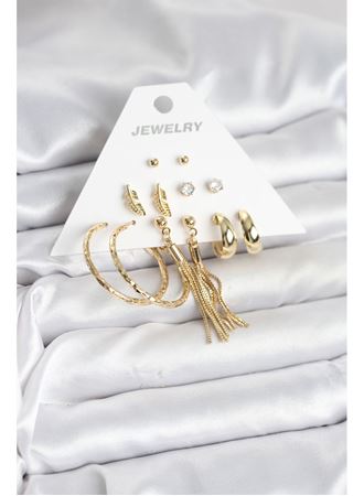 Gold Renk Pirinç Kadın 6 Çift Küpe Seti