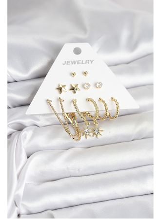 6 Çift Kadın Küpe Seti Gold Renk