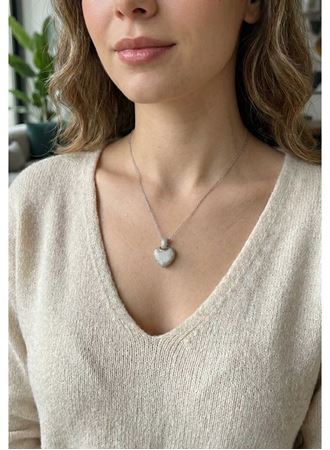 316L Çelik Zincir Gümüş Renk Zirkon Taşlı Kalpli Kadın Kolye