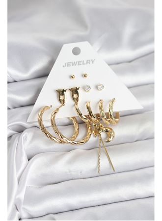 Gold Renk Pirinç 6'lı Kadın Küpe Seti