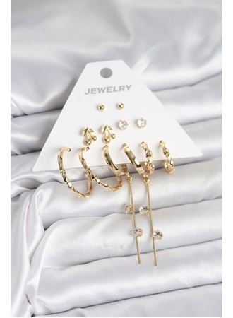 Gold Renk 6 Çift Pirinç Kadın Küpe Seti