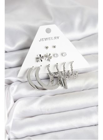 Pirinç Gümüş Renk 6 Çift Kadın Küpe Seti