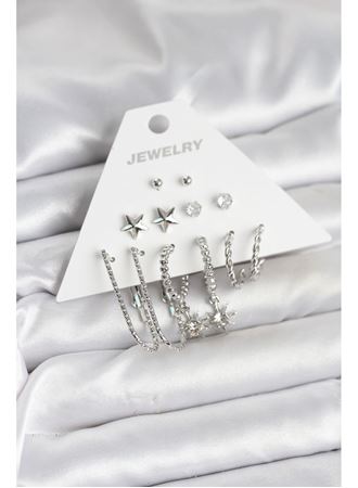 Pirinç Gümüş Renk Küpe Seti 6'lı