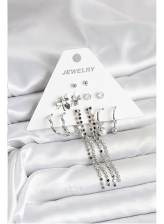 Pirinç Gümüş Renk 6 Çift Kadın Küpe