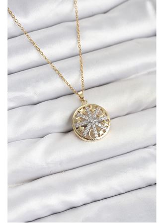 316L Çelik Zincir Gold Renk Zirkon Taşlı Kadın Kolye