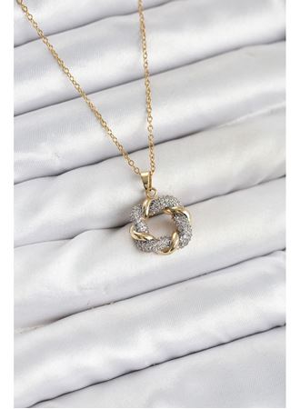 316L Çelik Zincir Gold Renk Zirkon Taşlı Sarmal Model Kadın Kolye